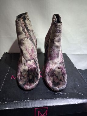 Velvet Floral Ankle Boots in Purple and Gray - Women's